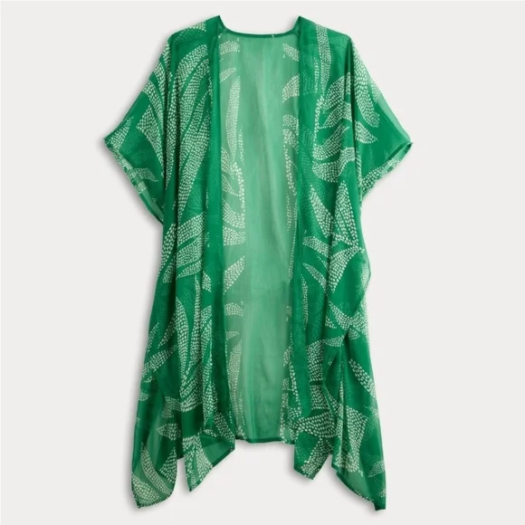 💥Host Pick💥 Nine West Green Tropical Printed Topper / Cover-Up / Kumono ~ OS - Picture 3 of 3